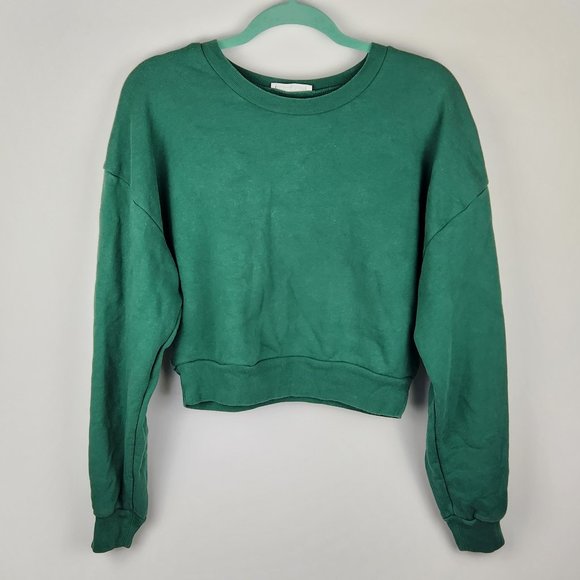 Reformation Tops - Reformation Green Organic Cotton Cropped Slouchy Crewneck Sweatshirt sz S